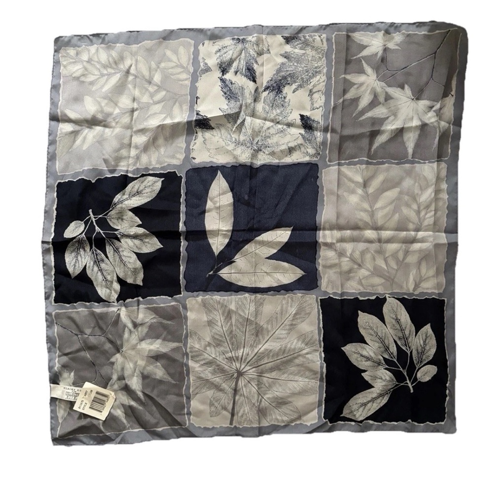 Elaine Gold For Collection XIIX 21" Square Silk Scarf Blue, Grey, Leaves Fall